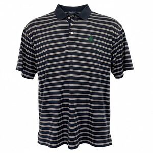 Byron Nelson Mens Large Navy Blue Striped GlenArbor Golf Polo Shirt Cotton (H28)
